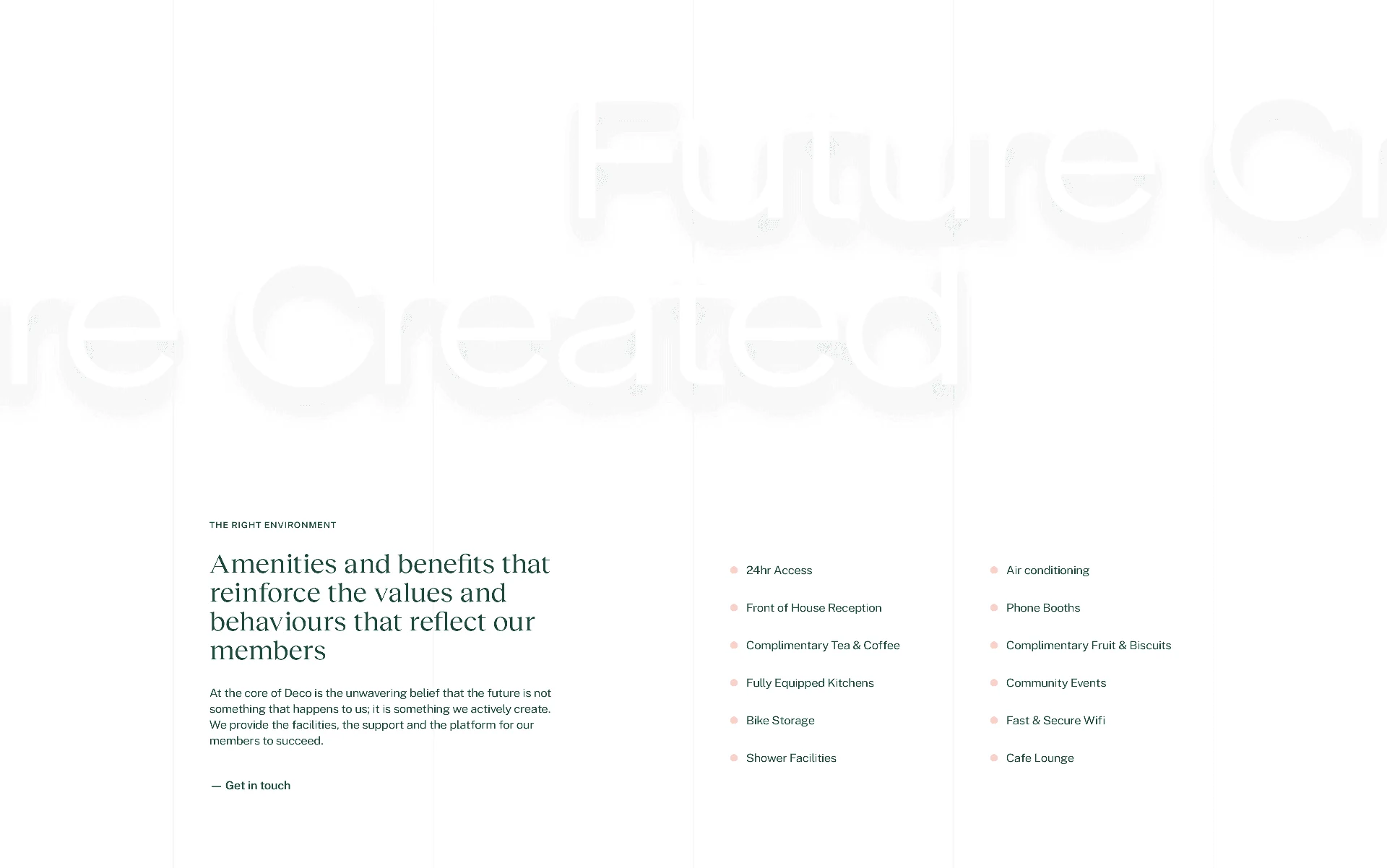 Deco website typography and content layout on a white background