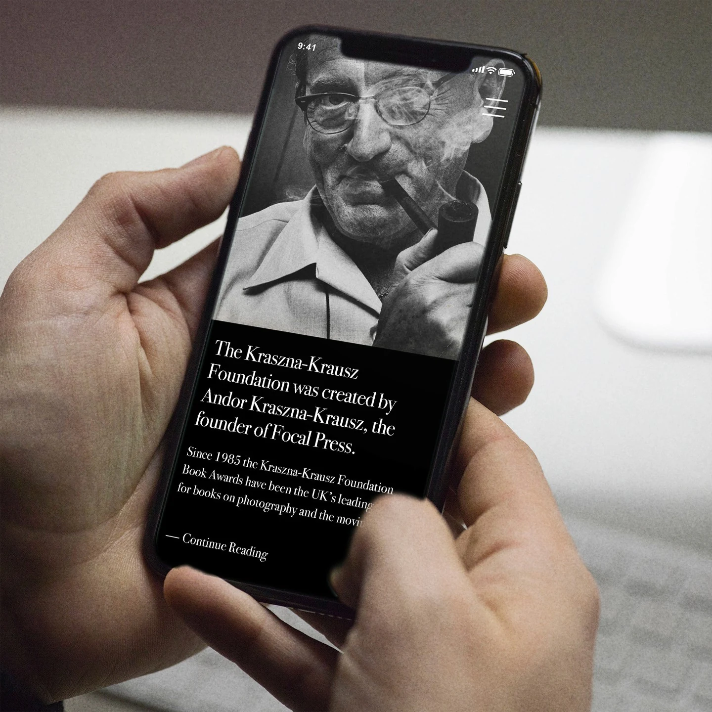 Kraszna-Krausz Foundation website displayed on a mobile phone