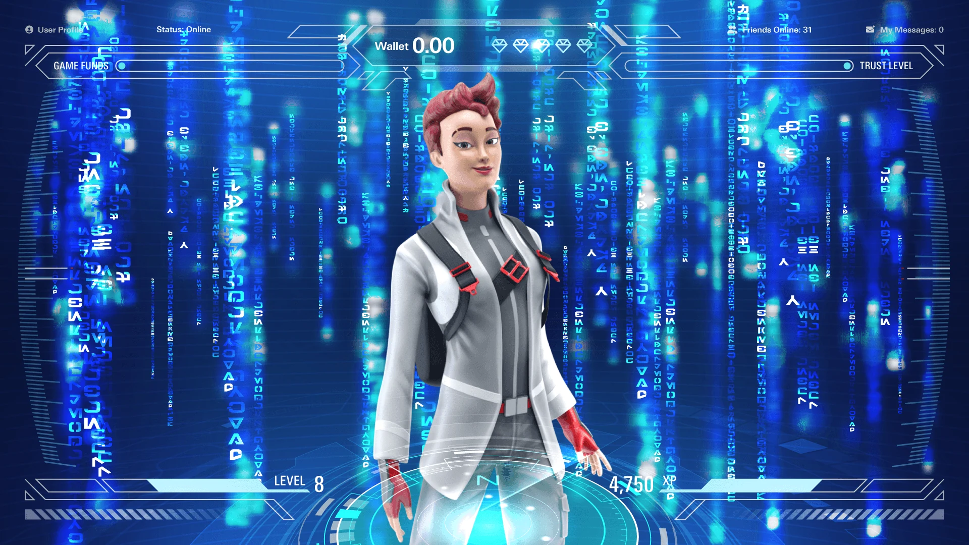 Illustrated character in a blue digital interface for an animation project