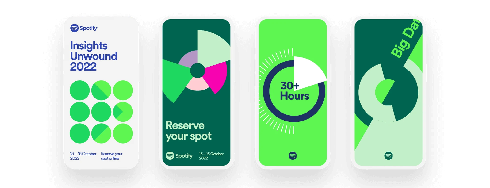 Spotify Insights Unwound mobile graphics on four phone screens