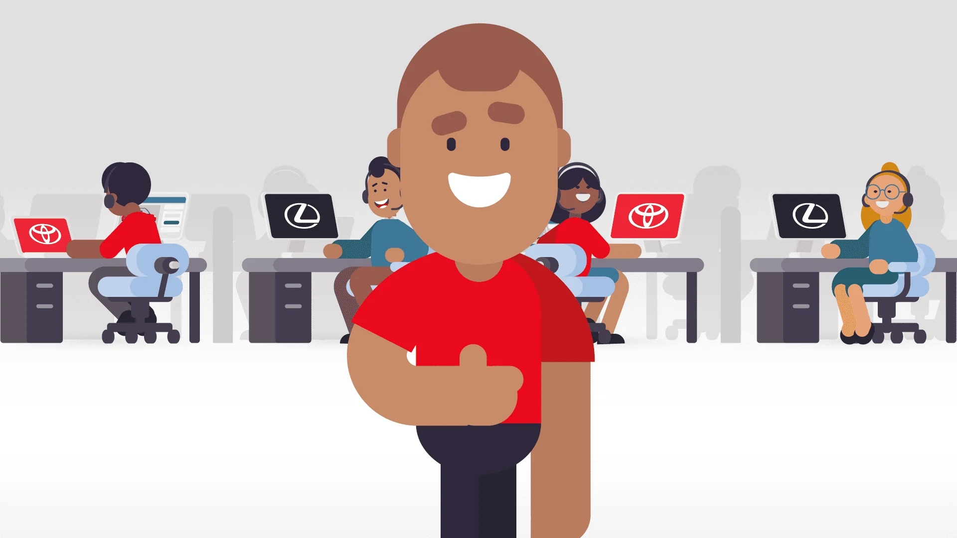 Toyota Lexus animation illustration of a presenter with Toyota and Lexus displays